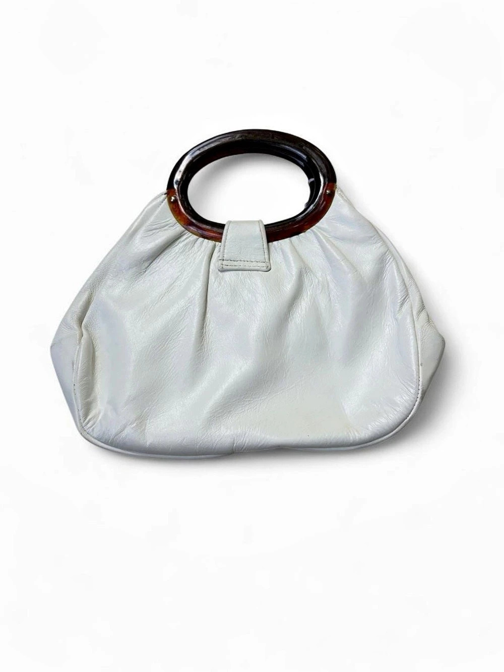 White & Brown Handle purse vintage